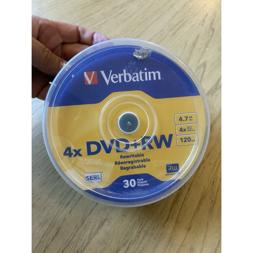 Sealed 30 Verbatim Blank 4X DVD+RW Logo Branded 4.7GB Rewritable DVD Disc